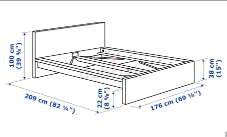 IKEA Double Bed Frame with Headboard (Approx 176x209 cm)