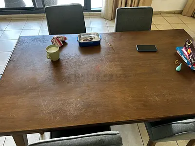 Pan emirates Wooden Dining Table with 6 Chairs – Solid Surface, Used