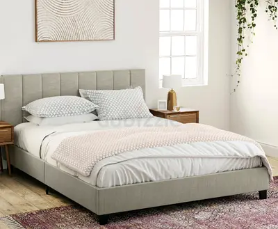 Upholstered Double Bed Frame with Headboard - Light Grey