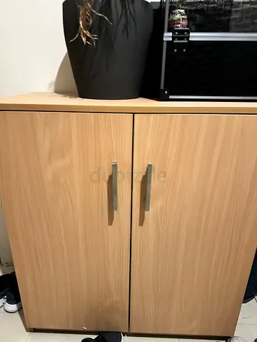 Light wood 2-door storage cabinet - compact wardrobe/side cupboard