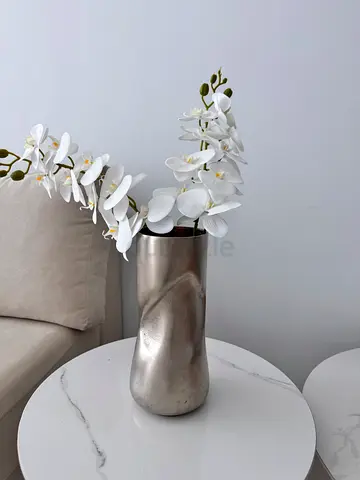 White Artificial Orchid Arrangement in Silver Vase - Decorative Accent