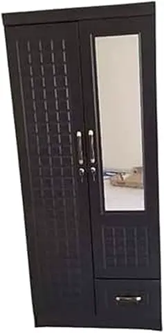 Dark Brown 2-Door Wardrobe with Mirror and Drawers