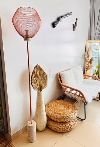 Modern rose gold/ Copper Mesh Floor Lamp with Terrazzo Base