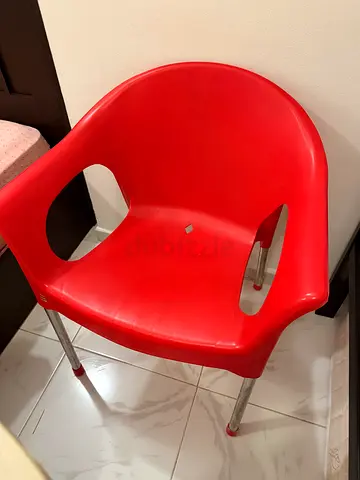 Red Plastic Chair with Metal Legs - Good Condition