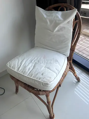 Rattan/Wicker Armchair with White Cushions