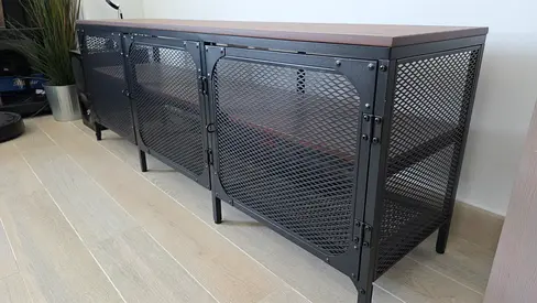 Industrial metal mesh TV unit / entertainment cabinet (3-door)