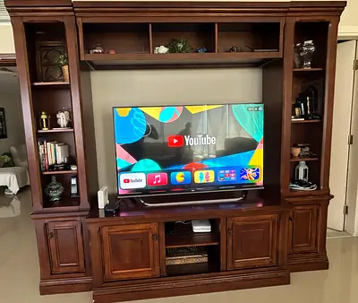 Solid Wood Large Entertainment Center with Shelves and Cabinets- TV console set-55” Tv sold seperate