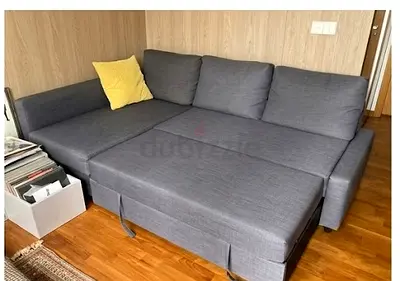 Grey L-shaped Sofa Bed with Storage - Good Condition