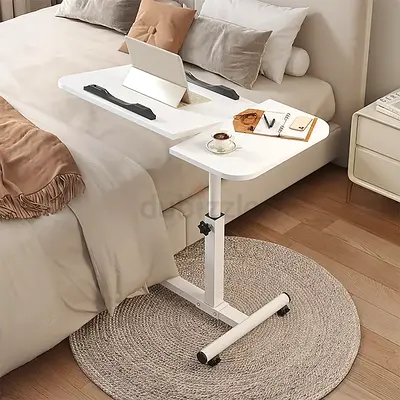 Lifting and Rotating Laptop Desk for Home and Office, Movable Bedside Table with Rollers, Adjustable
