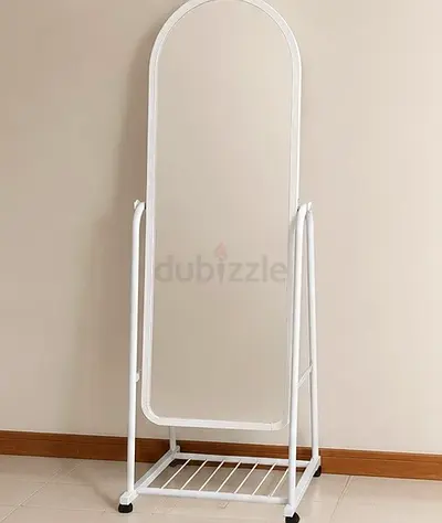 Full-length Free-standing White Arched Mirror with Shelf