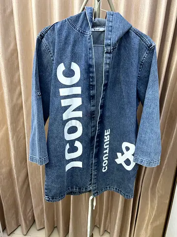 Denim Jacket with ICONIC  COUTURE Print - Size Unknown