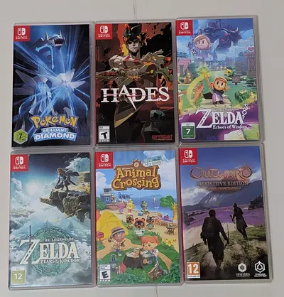 Set of 6 Nintendo Switch Games — Pokemon Brilliant Diamond, Hades, Zelda, Animal Crossing  More