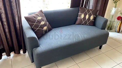 IKEA Compact 2-Seater Grey Fabric Sofa — Good Condition