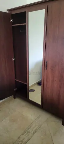 Three-door Wooden Wardrobe with Full-length Mirror - Good Condition