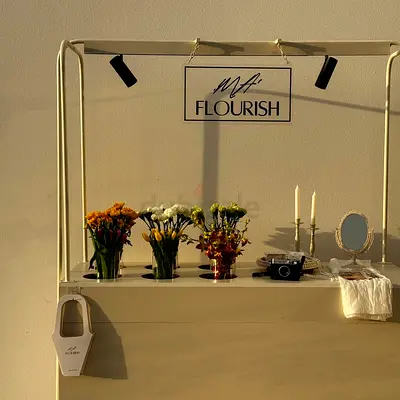 Portable Floral/Pop-up Display Counter with Overhead Frame