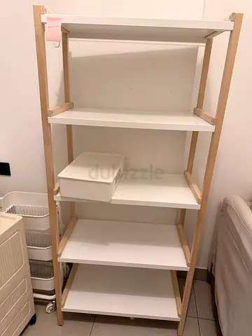 IKEA-style 5-tier Wooden Frame Shelf with White Panels - Good Condition