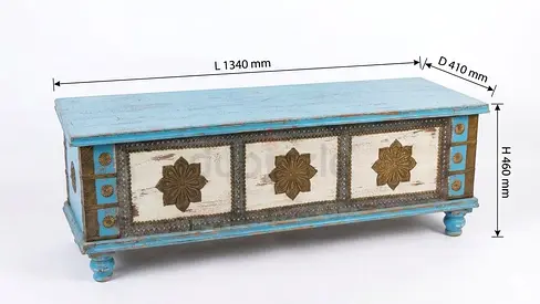 Solid Wood Painted Storage Bench / Coffee Table - Handcrafted Vintage Style (1340 x 410 x 460 mm)