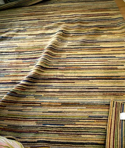 Large Neutral Striped Area Rug — Good Used Condition