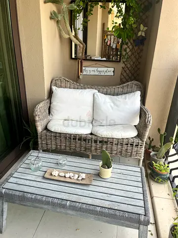 Wicker Two-Seater Sofa  + Matching Coffee Table - Good Condition