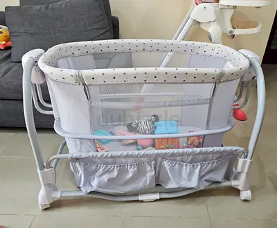 Foldable Baby Bassinet/Cradle with Storage Pockets - Light Grey