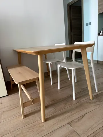 Light wood dining table with 2 chairs and a bench – simple modern set