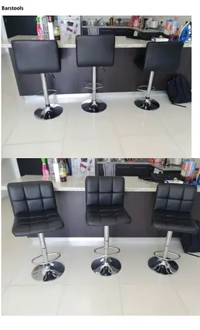 Set of 3 Adjustable Black Leather Bar Stools with Swivel Bases
