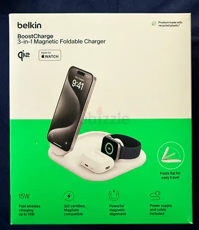 Belkin BoostCharge 3-in-1 Magnetic Foldable Charger (15W) - White