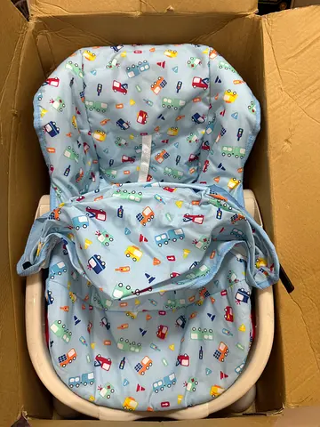 Brand new  infant car seat with blue patterned cover — good condition
