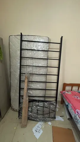 Metal Bed Frame (Disassembled) with Mattress - Good Condition