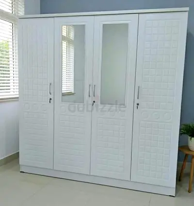 White 4-Door Wardrobe with Mirrors - Good Condition