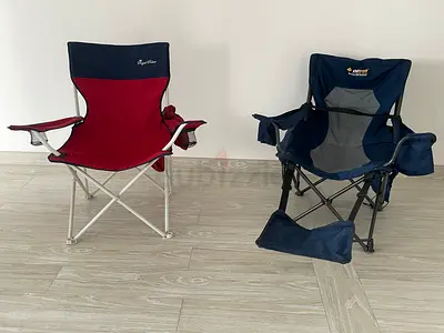 Two Foldable Camping Chairs with Armrests and Cup Holders