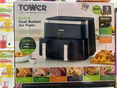 Tower 8 Litre Dual Basket Air Fryer - VORTX, 3-Year Warranty