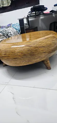 Round Rattan Coffee Table - Natural Finish