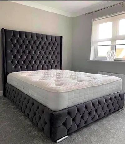Grey Tufted King Size Bed Frame with Headboard