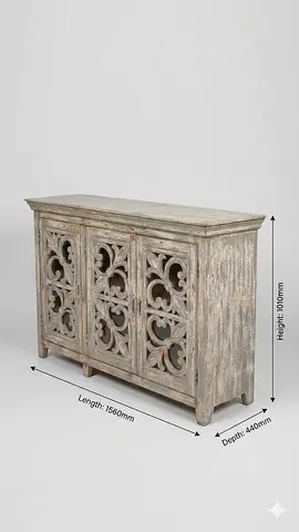 Rustic Carved Wooden Sideboard / Console Cabinet - 3 Door/ mirror