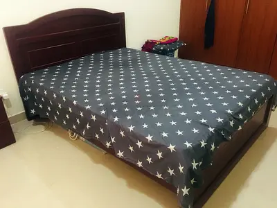 Solid Wooden Double Bed Frame with Headboard - Dark Finish