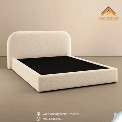 Modern Upholstered Platform Bed Frame with Rounded Headboard - Cream (Queen/King options)