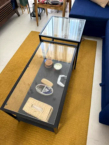 IKEA VITTSJÖ Glass and Metal Side Table - Black/Glass