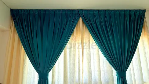 Teal blackout curtains with white sheer liners - used, great condition
