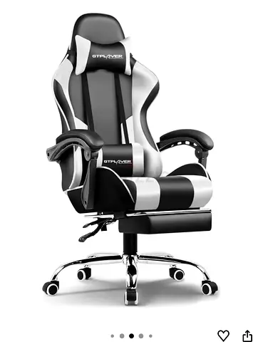 Black  White Ergonomic Gaming/Office Chair with Footrest