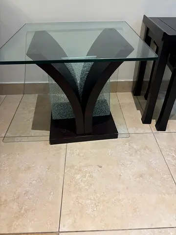 2 Glass Top Side Tables with Dark Wood Base