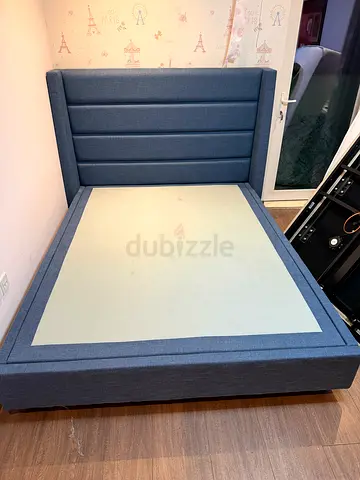 Bed Frame with Padded Headboard - blue