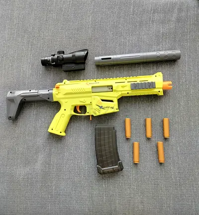 Toy Nerf-Style Dart Rifle with Detachable Stock and Barrel Extension. DARTS ARE INCLUDED!
