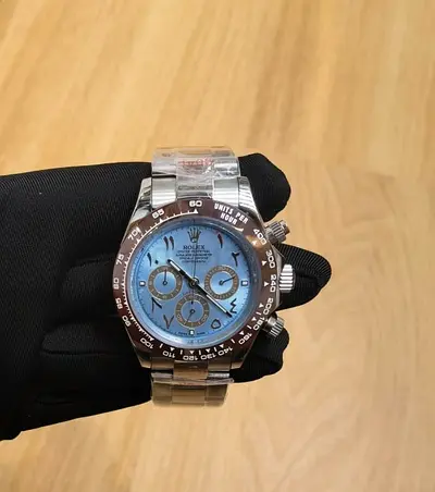 Rolex Daytona style chronograph Master Copy watch - silver with blue Arabic dial