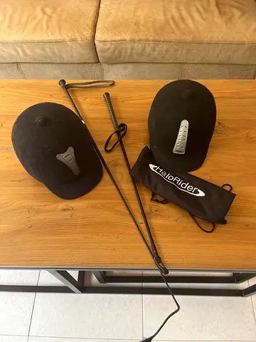 Horse riding helmet  horse whip