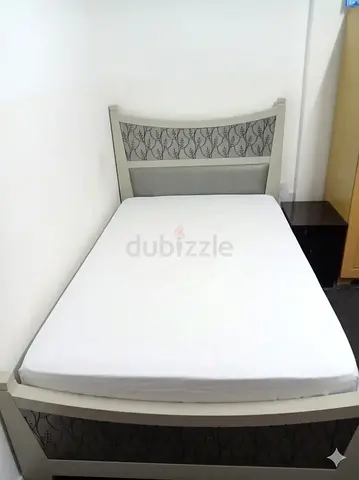Single Bed Frame with Mattress - Grey Wooden Design