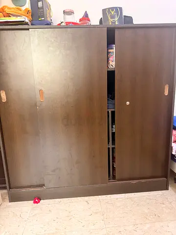 Dark Wood 3-Slide Door Wardrobe - Good Condition