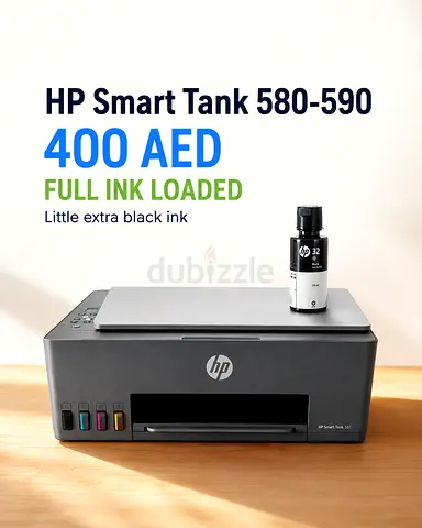 HP Smart Tank 580/590 All-in-One Printer — Full Ink, Little Black Left — AED 400