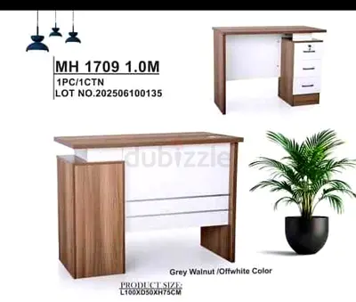 Compact Grey Walnut and Off-White Study/Computer Desk with Drawers (L100 x D50 x H75 cm)