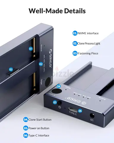 ORICO M.2 NVMe SSD Dual Bay Clone Duplicator
